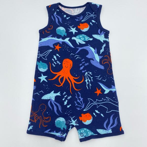 Carter’s Baby Boy Orange & Blue Ocean Life Sleeveless 3 Piece Set Size 12M NWT - Picture 2 of 5
